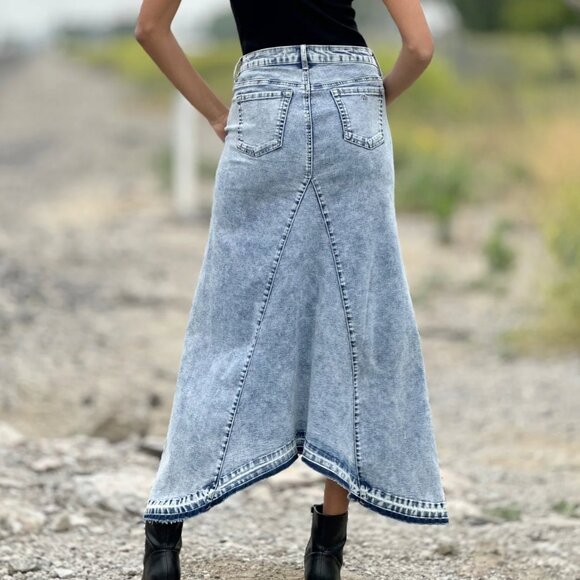 Wash Lab Selma Pieced Denim Maxi Skirt - Picture 2 of 10